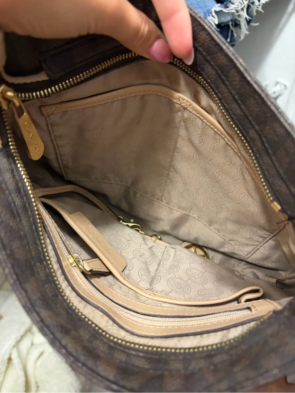 Michael Kors Brown MK Logo Crossbody Bag with Gold Hardware